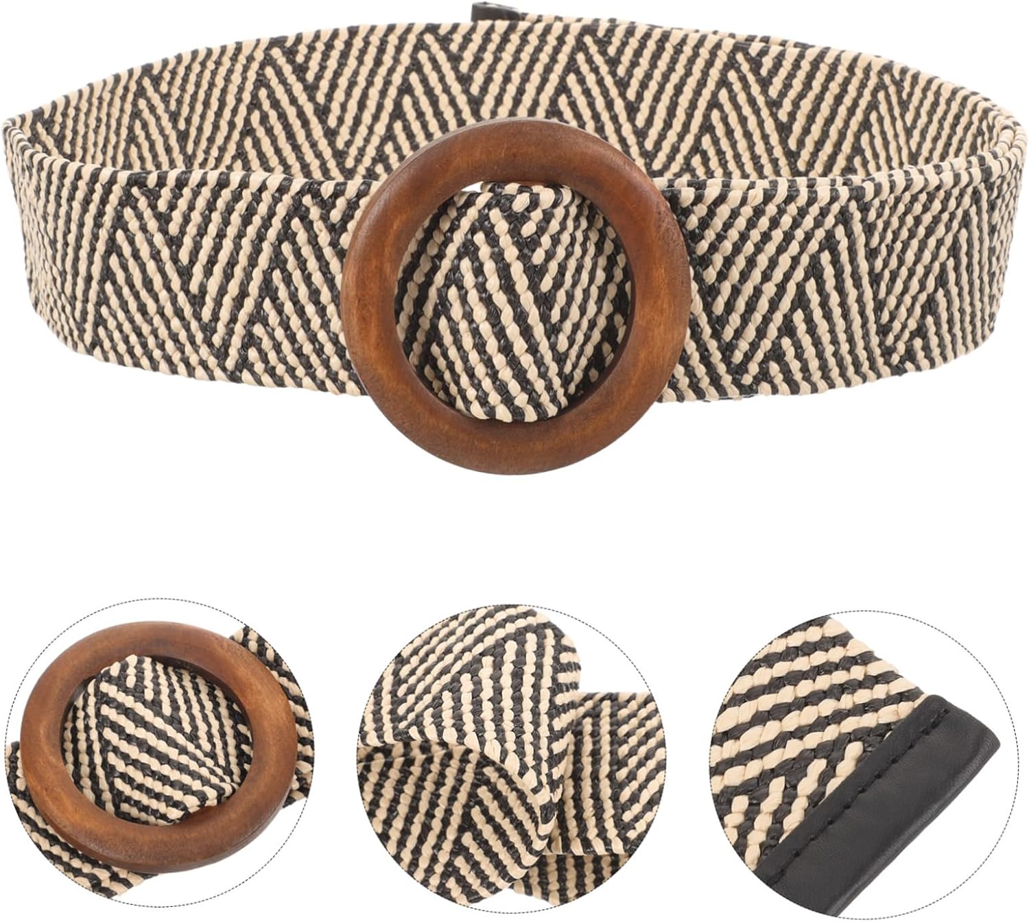 TENDYCOCO Elegant Stretch Thin Women's Waist Belt with Wooden Buckle